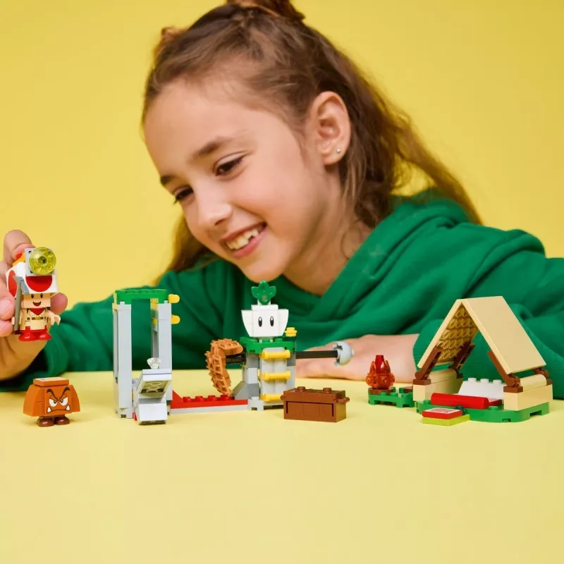 Konstrukciju rotaļlieta LEGO Captain Toad's Camp komplekts 72040 ar interaktīvām Super Mario funkcijām