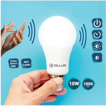 Tellur WiFi viedā spuldze E27, 10W balta/silta, dimmer