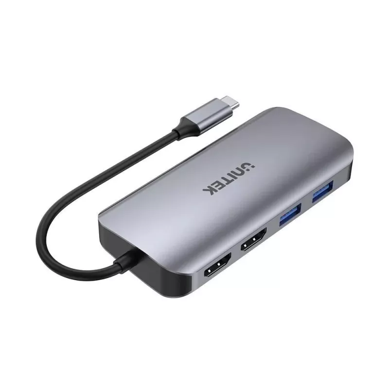 USB-C centrmezgls Unitek D1122A01 ar 2x HDMI 4K un 100 W jaudas piegādi