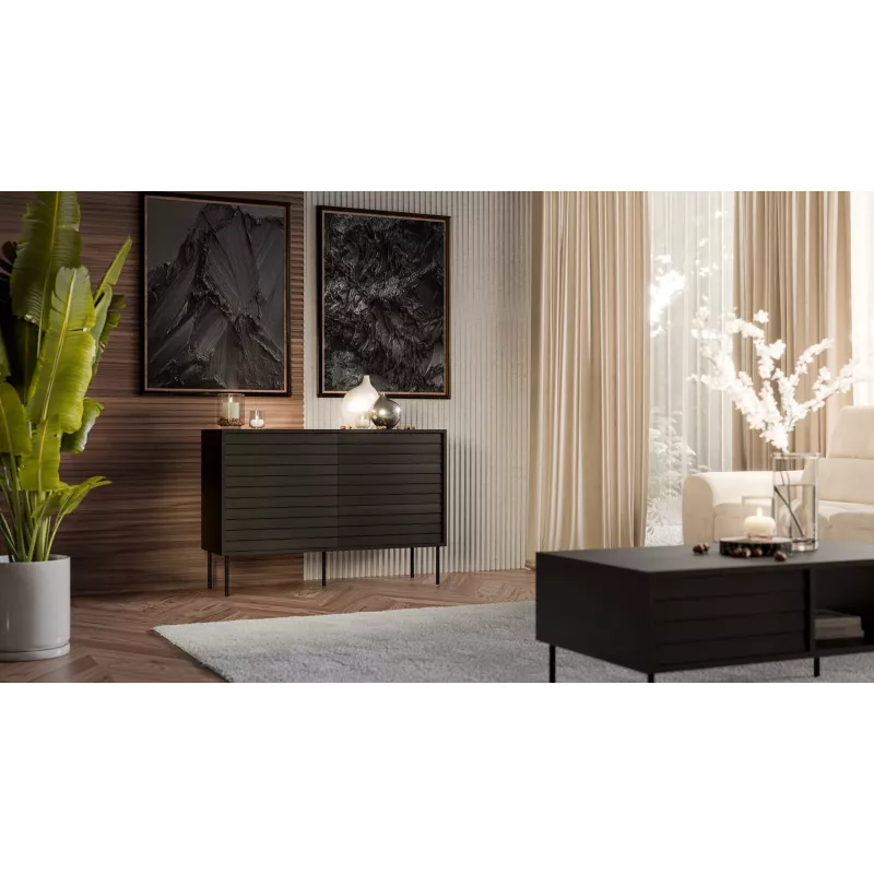 Kumode cama meble CORTINA 1D3S 120x40x81 cm, melna, 3 atvilktnes, skaidu plāksne