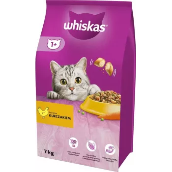 Sausā kaķu barība Whiskas Adult ar vistu 7 kg — pieaugušu kaķu granulas, 30,8% olbaltumvielu, 12% tauku