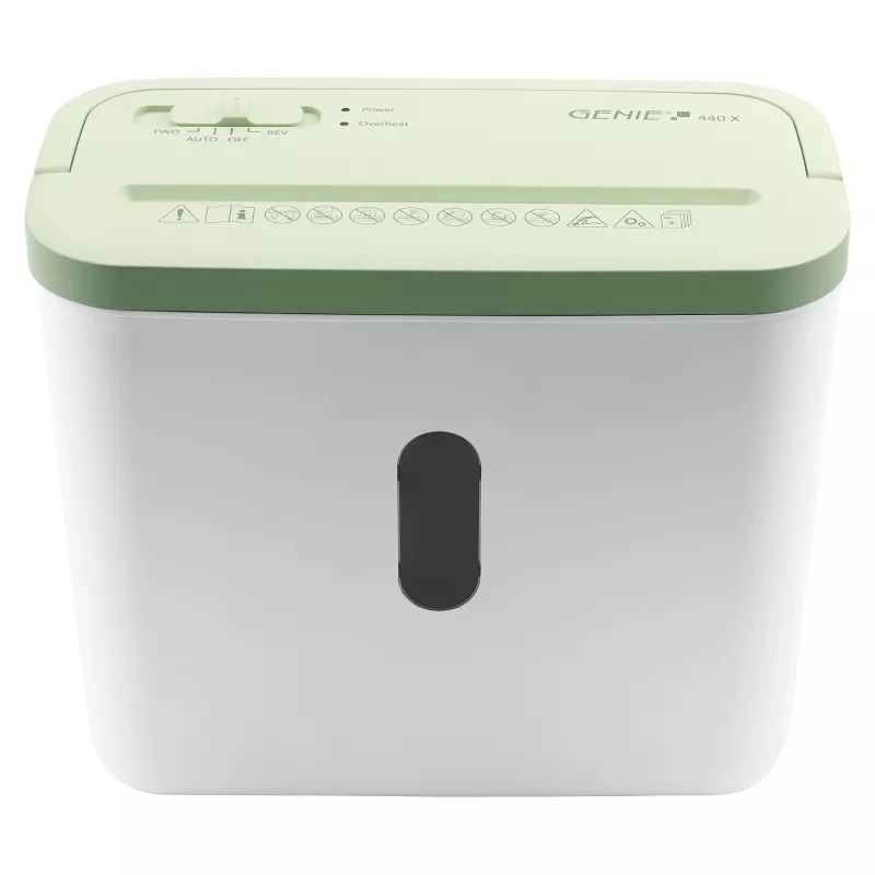 Papīra smalcinātājs Genie 440 X GR — Krustveida griezums 4 x 38 mm, 8 L grozs, 300 W, zaļš/balts
