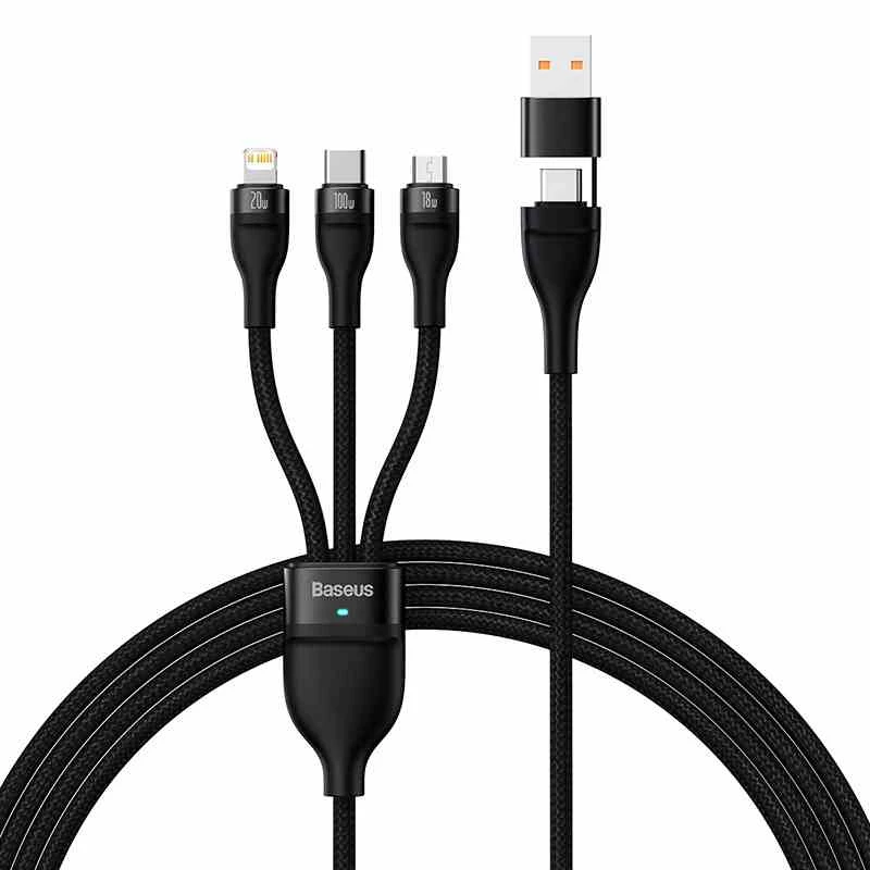USB kabelis Baseus CASS030101 1,2 m USB A/USB C uz USB C/Micro-USB B/Lightning melns