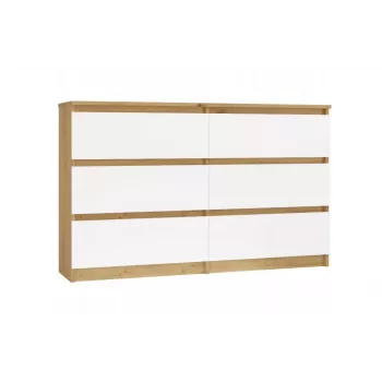 Kumode 6 atvilktnes 120 cm Top E Shop Malwa — amatnieku ozols / balta, skaidu plātne