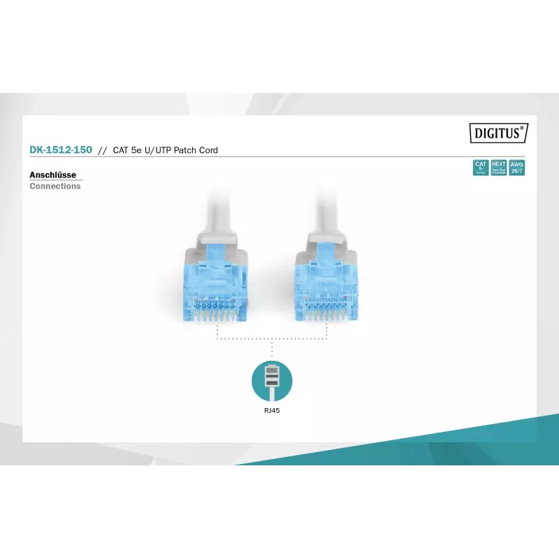 Digitus DK-1512-150 RJ45 tīkla kabelis CAT 5e U/UTP pelēks 15m