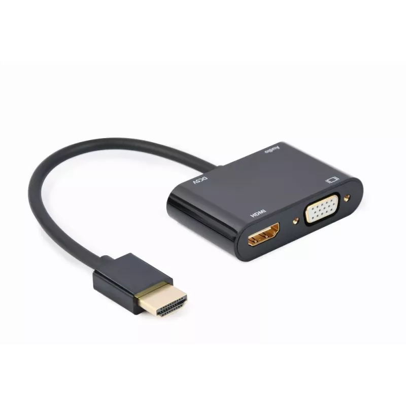HDMI uz VGA adapteris GEMBIRD A-HDMIM-HDMIFVGAF-01, HDMI vīrišķais uz VGA izeju, 0,15 m, melns