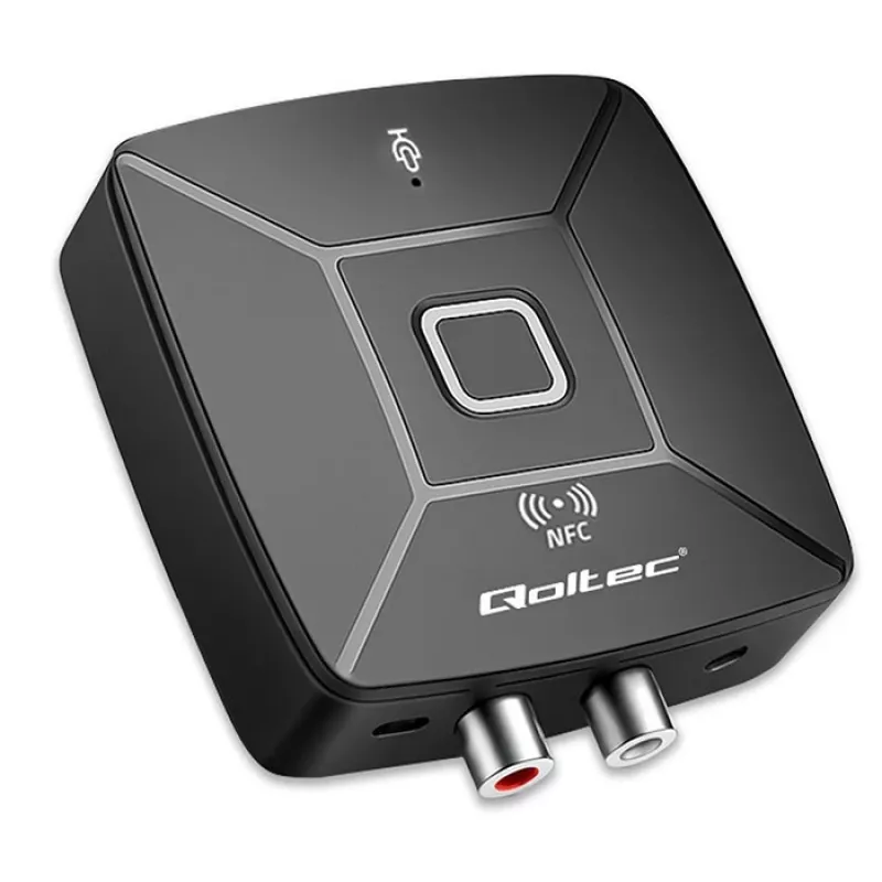 QOLTEC 56981 bezvadu Bluetooth audio raidītājs/uztvērējs ar NFC, AUX/RCA, melns