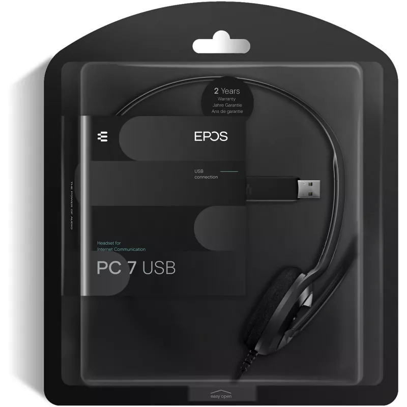Sennheiser PC 7 USB austiņas ar vadu, galvas saite, birojam/zvanu centram, USB Type-A, melna