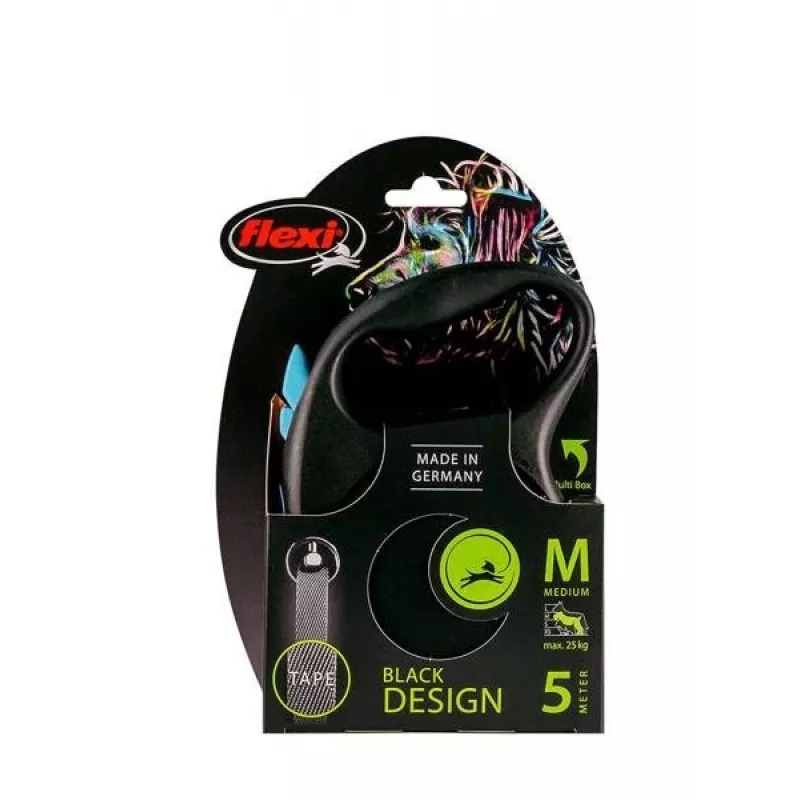 Ievelkamā suņu pavada Flexi flexi Melns Design M — 5 m garums, lentes veids, maks. slodze 25 kg, ergonomisks rokturis