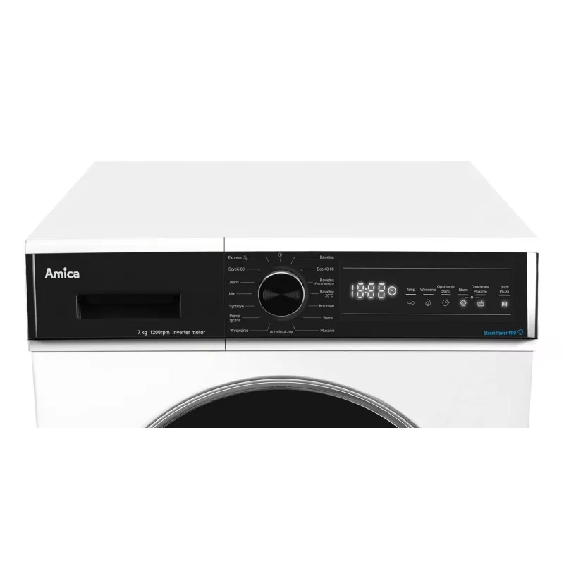 Brīvi stāvoša veļas mazgājamā mašīna AMICA WA3S712BLiSHB, 7 kg, 1200 apgr./min, 2100 W, LED displejs, melnas durvis