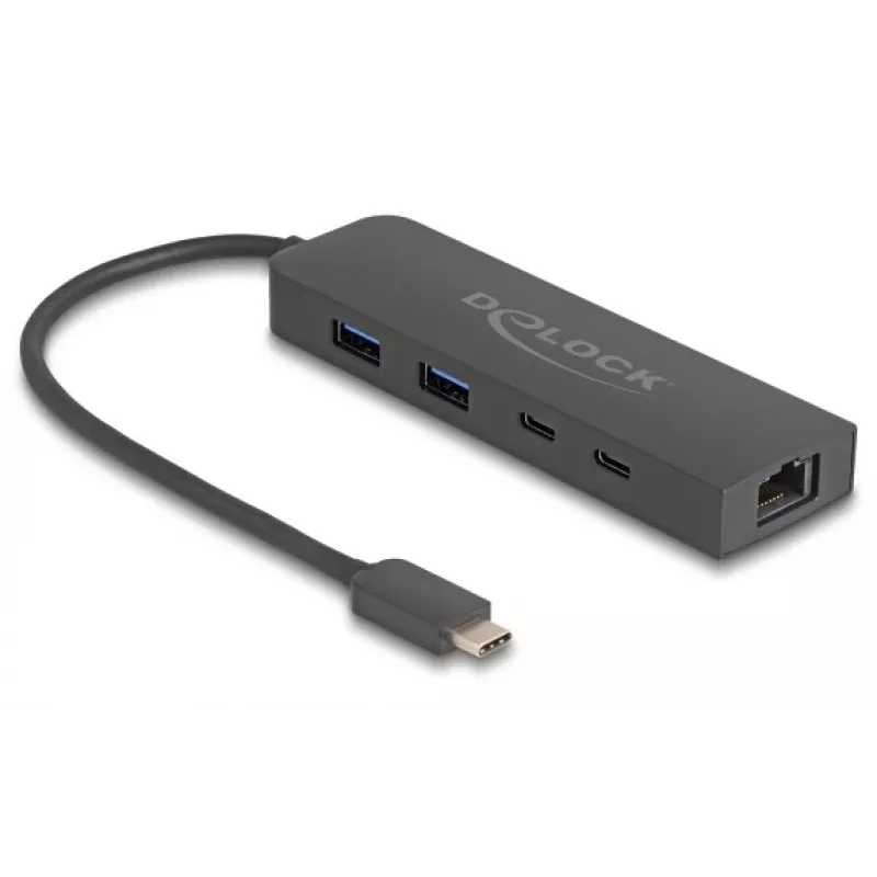 USB centrmezgls DeLOCK 10 Gbps ar 2,5 gigabitu LAN un PD 85 vati
