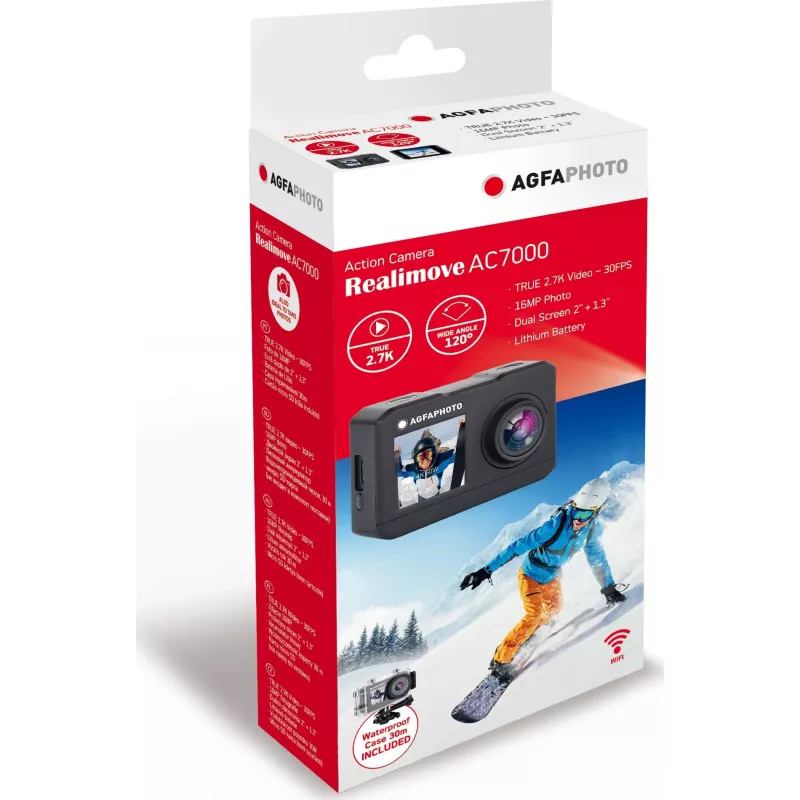 AgfaPhoto Action Cam sporta kamera 16 MP 2K Ultra HD CMOS Wi-Fi 58 g (AC7000BK)