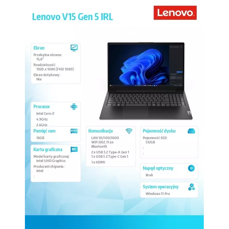 Lenovo V15 G5 klēpjdators, 15,6 collas, i7-13620H, 16 GB, 512 GB