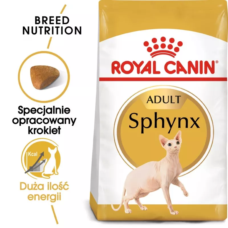 Sausā kaķu barība Royal Canin Sphynx Adult 2 kg — cūkgaļas garša, 33% olbaltumvielu, 23% tauku