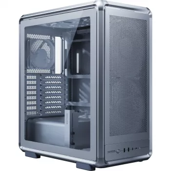 PC Midi Tower Cooler Master MasterFrame 500 Mesh — melns ar caurspīdīgu sānu, atbalsta ATX barošanas blokus, 2x200mm priekšā + 1x120mm aizmugurē, 2.5 collu/3.5 collu diski
