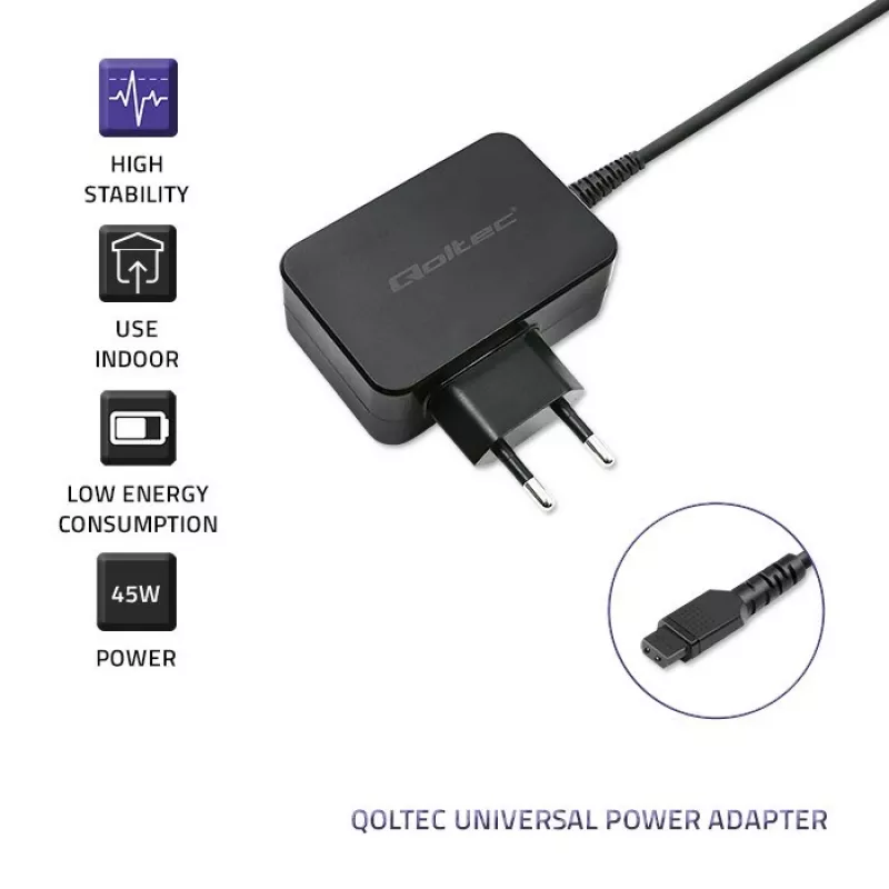 Qoltec 51025 barošanas adapteris/invertors iekštelpām Melns