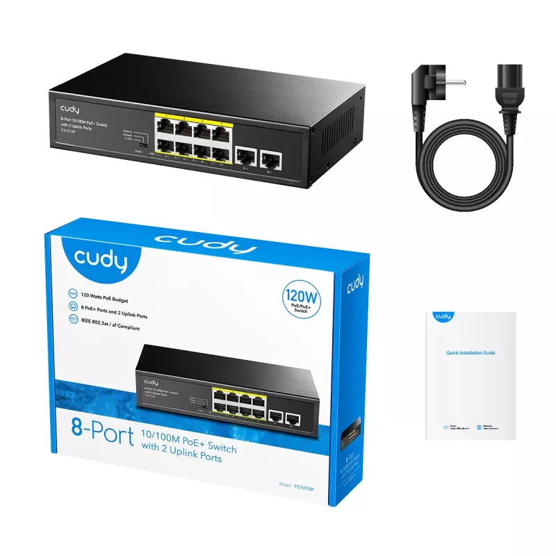 Cudy FS1010P tīkla slēdzis Fast Ethernet (10/100) Power over Ethernet (PoE) Melns