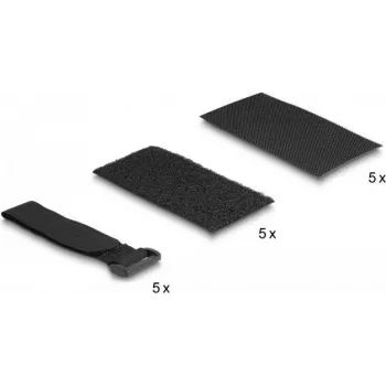 Delock Klettpad selbstklebend mit Klett-Kabelbinder Set 10 Stück schwarz (19107)