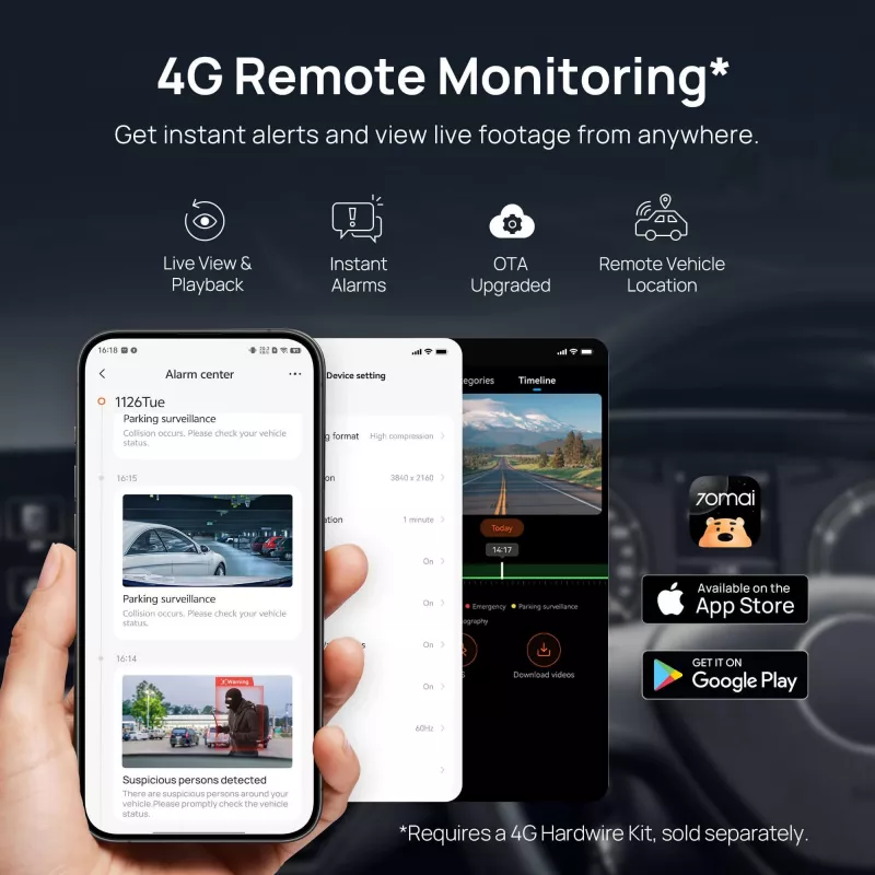 70mai A810S 4K videoreģistrators ar RC24 GPS moduli — 70mai A810S komplekts