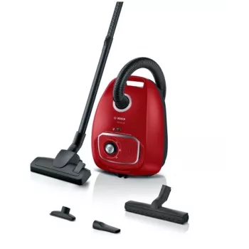 Putekļsūcējs Bosch BGB 41RD3H — 600 W, 4 L putekļu maisiņš, HEPA filtrs, 11 m darba rādiuss, teleskopiskā caurule, sarkans