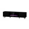 TV skapis Cama Meble PAFOS EF ar elektrisko kamīnu 180x42x49 cm, melns matēts, 2 durvis, 1400–1600 W