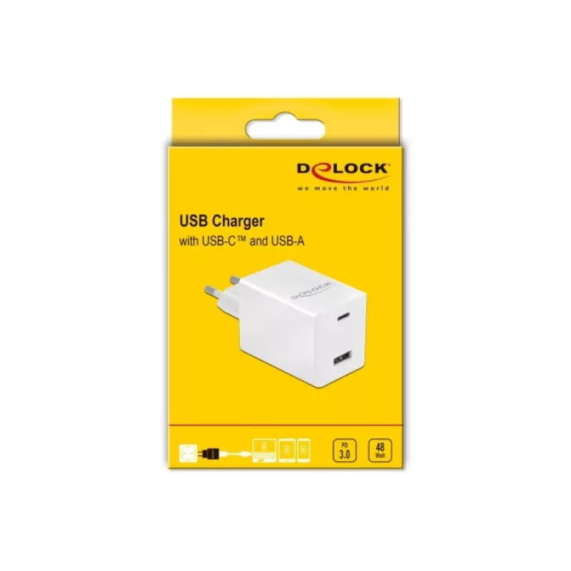 Lādētājs DeLOCK USB GaN lādētājs USB Type-C PD 3.0 un USB Type-A 48 W