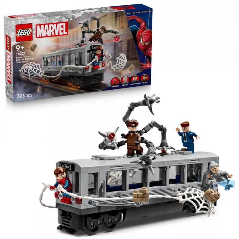 Konstrukciju rotaļlietu komplekts LEGO Marvel Super Heroes 76321 Spider-Man Doc Ock metro konfrontācija, 393 detaļas, 4 minifigūras, vecums 9+