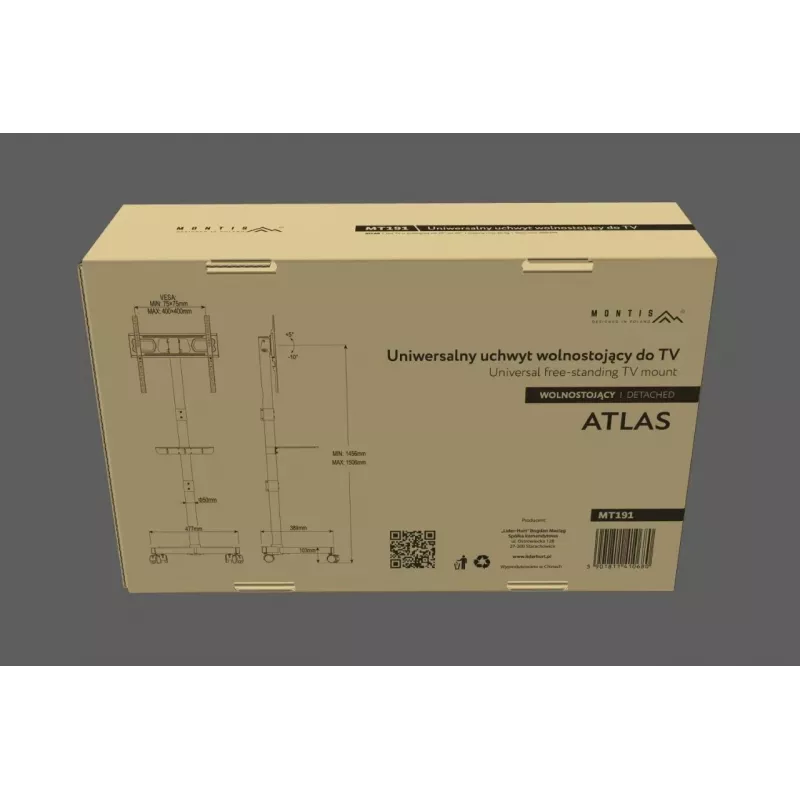 Mobilais TV statīvs MONTIS MT191 ATLAS 26–60 collu ekrāniem, maks. slodze 35 kg, VESA līdz 400x400