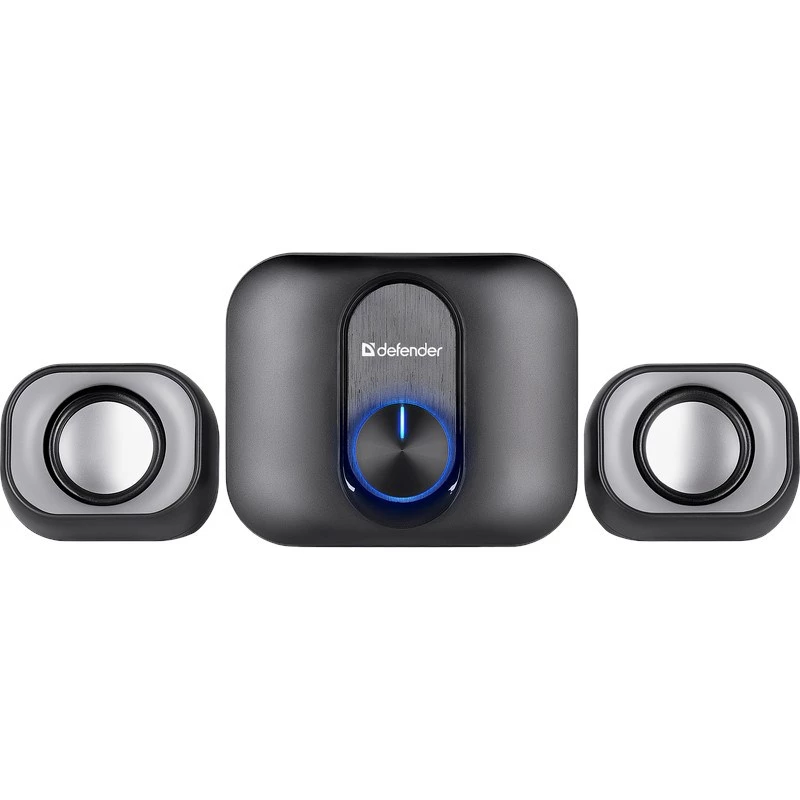 Galda 2.1 skaļruņi DEFENDER V13 — 11W RMS (6 W satelīti, 5 W zemfrekvences skaļrunis), USB barošana, 3,5 mm ieeja, melna