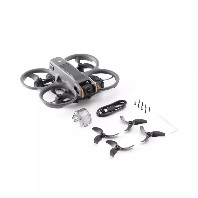 DJI Avata 2 drons — maksimālais darbības rādiuss 13 000 m, maksimālais ātrums 27 m/s, 4 rotori, melns (bez brillēm vai tālvadības pults)