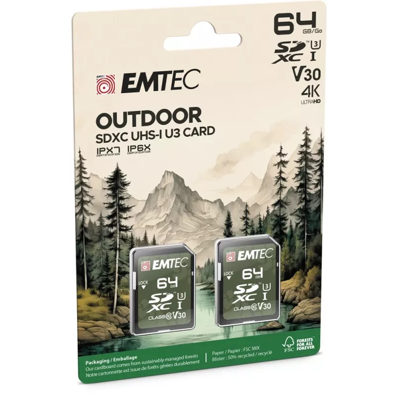 Zibatmiņa Emtec 64GB UHS-I U3 V30 Outdoor ECMSD64GXCU3ORP