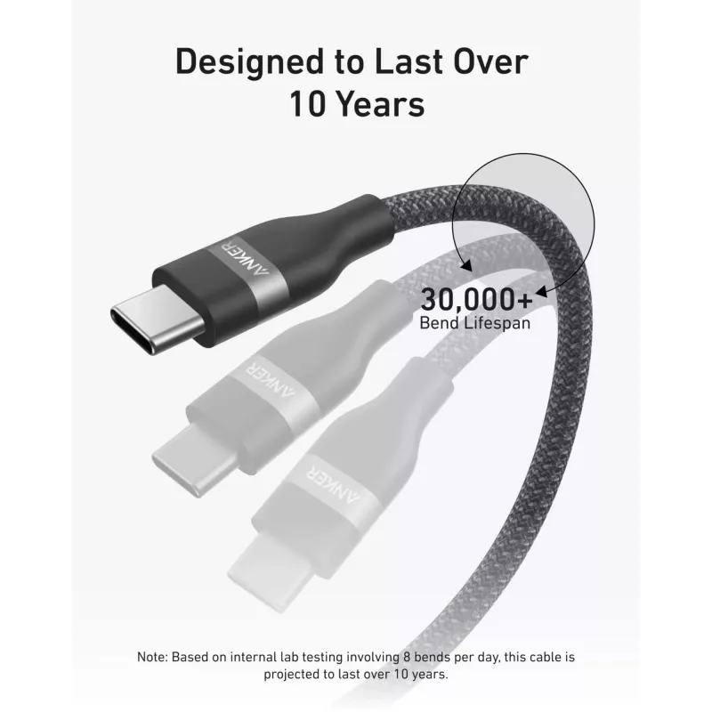 USB-C uz USB-C kabelis Anker A82E2 — 0,9 m, USB C uz USB C, melns