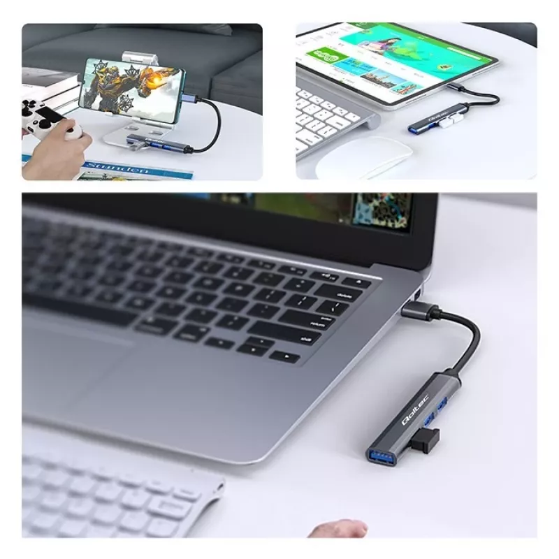 USB centrmezgls QOLTEC 53792, USB-C 3.1 uz 4 portiem (USB 3.0 x1, USB 2.0 x3)