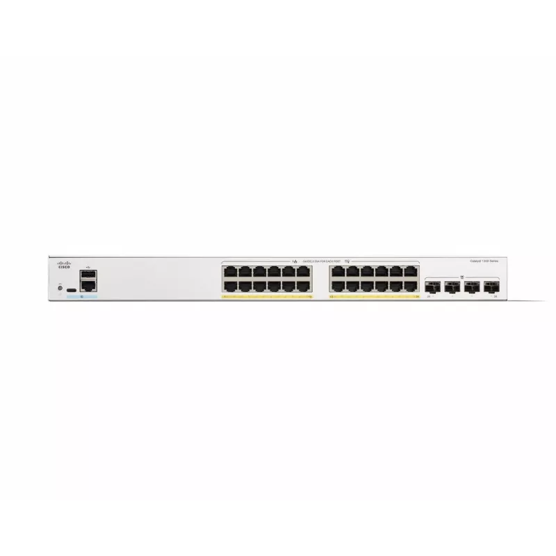 Cisco Catalyst 1300-24P-4G pārvaldāmais slēdzis, 24 porti GE, PoE, 4x1GE SFP, ierobežota mūža aizsardzība (C1300-24P-4G)