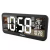 Liels digitālais pulkstenis stiprināšanai pie sienas vai brīvstāvošs ar temperatūras sensoru 37x17 cm LCD displejs strāvas adapteris un darbojas ar baterijām