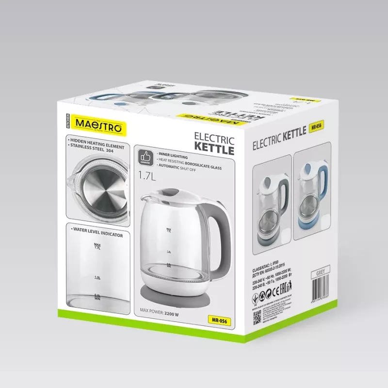 Elektriskā stikla tējkanna Maestro MR-056-pelēka 1,7 L 2200 W