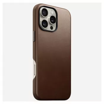 Mobilā telefona vāciņš Nomad NM01389385 iPhone 16 Pro Max, 17,5 cm (6,9 collas), brūns, alumīnijs/PC/mikrošķiedra/āda
