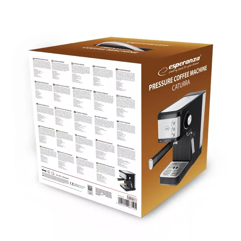 Espresso kafijas automāts ESPERANZA EKC011 — 1,8 l ūdens tvertne, 850 W, 20 bāri, skārienjutīga vadība, piena putotājs