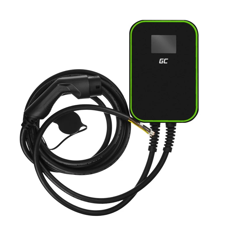 Elektromobiļa uzlādes stacija zaļa Cell EV14 22 kW melna alumīnija, pie sienas stiprināma
