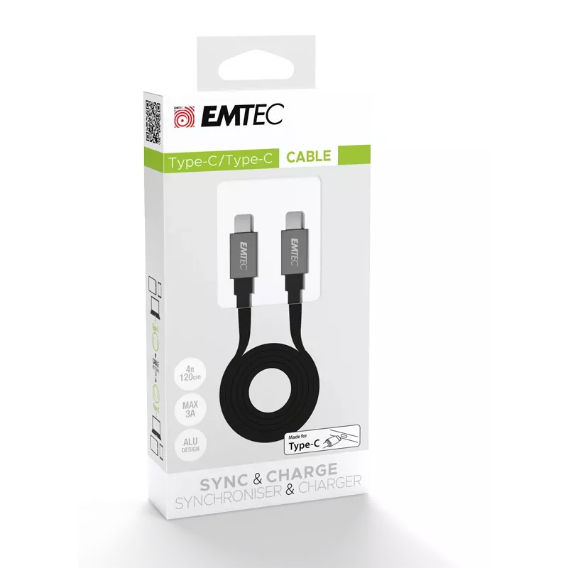 USB kabelis Emtec T700C2 1.2m USB C melns