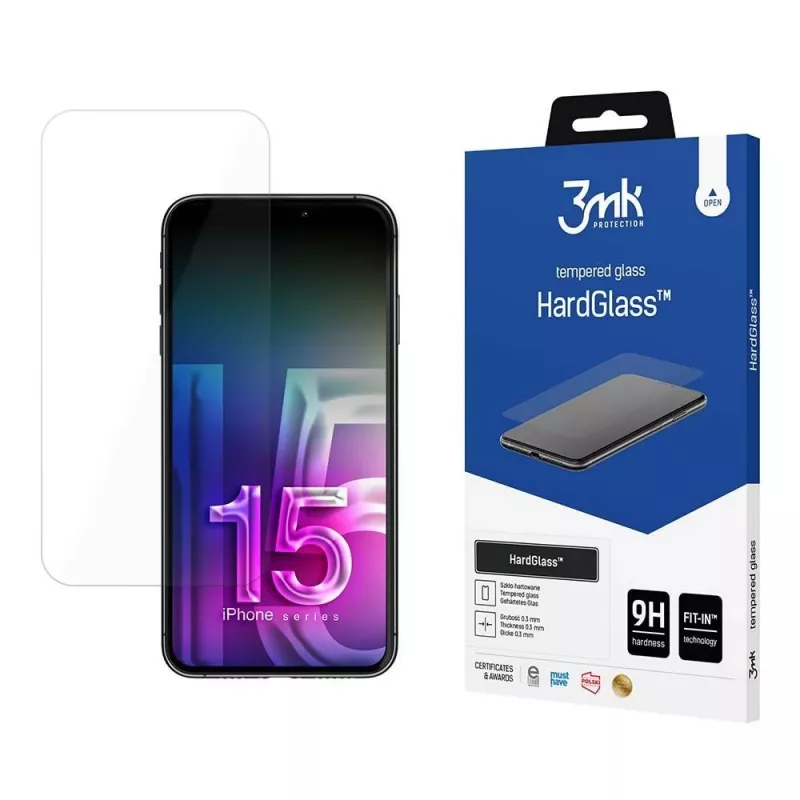 3MK HardGlass Smart stikla ekrāna aizsargs Apple iPhone 15 triecienizturīgs un izturīgs pret skrāpējumiem
