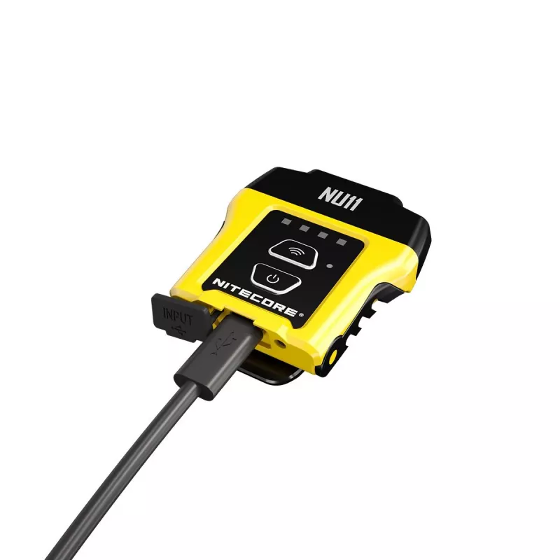 Galvas lukturītis Nitecore NU11 — 150 lm, IPX5, USB uzlādējams, 41 g, dzeltens/melns