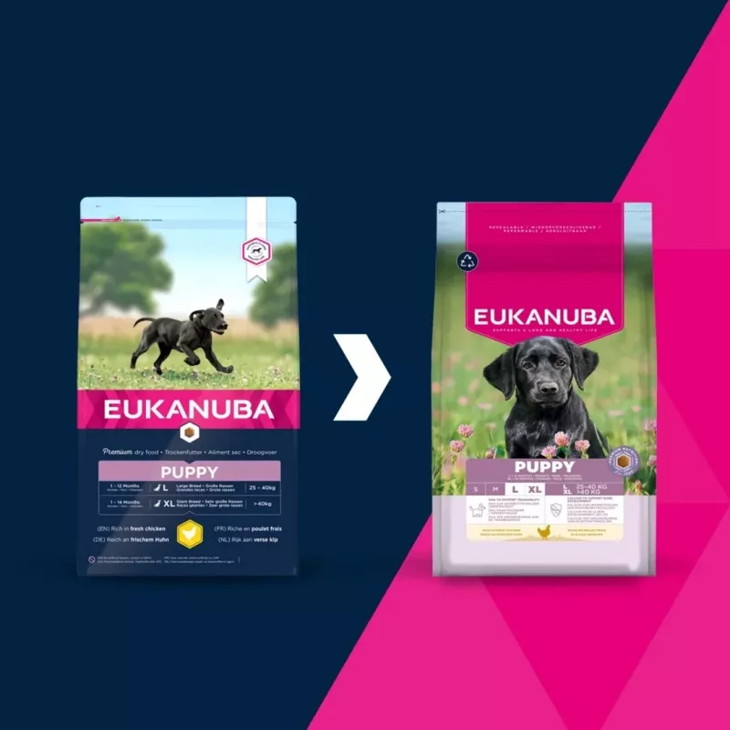 Sausā suņu barība EUKANUBA Puppy Large Chicken 15 kg — formula kucēniem lielu un milzu šķirņu kucēniem, 26,5% olbaltumvielu