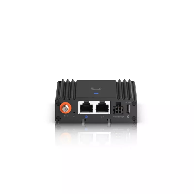 Mobilā tīkla maršrutētājs Ubiquiti UMR-Ultra — 4G LTE, NanoSIM, 2,4 GHz Wi‑Fi (802.11g), 2x RJ‑45, 3 ārējās SMA antenas, 5–30 V līdzstrāva