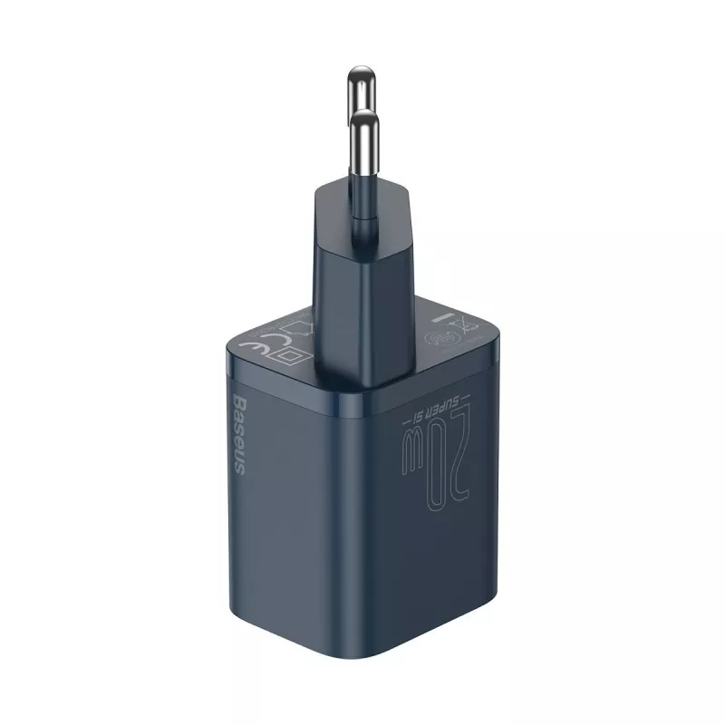 Baseus Super Si Power lādētājs ar USB-C uz Lightning kabeli 20W Zils