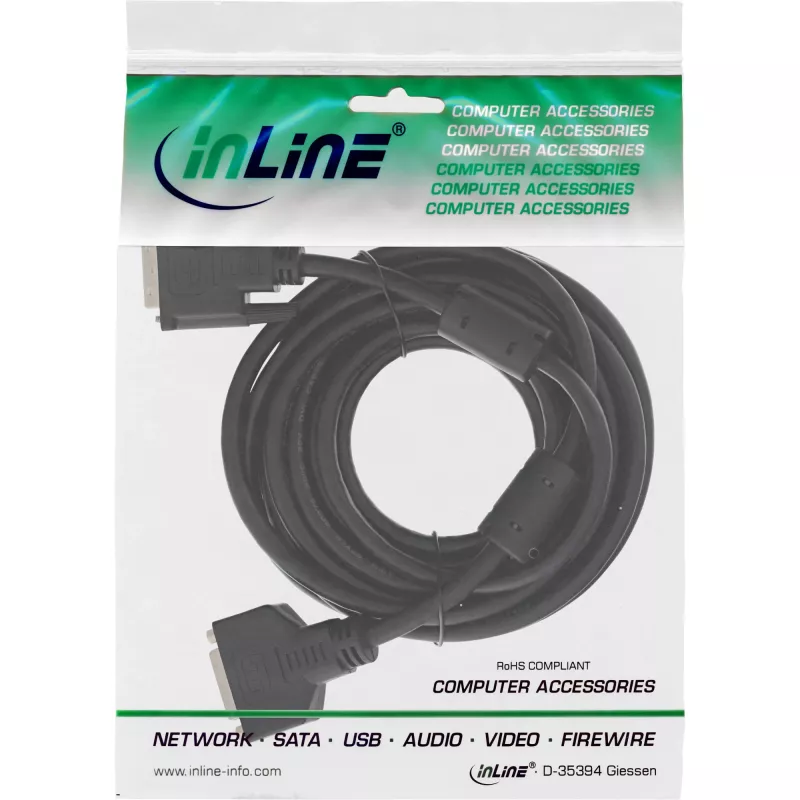 InLine DVI-D kabelis 24+1 M/F, Dual Link, 2 ferīta serdeņi, 3m