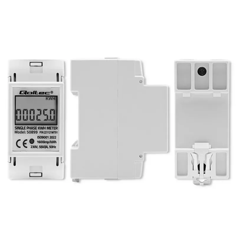 Vienfāzes enerģijas patēriņa skaitītājs QOLTEC 50899 230 V 50 Hz, 5(60)A, 1.0 klase, LCD