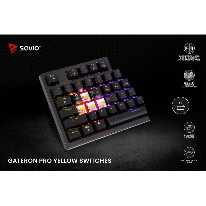 Savio Phenix SAVGK-RED spēļu tastatūra USB RF bezvadu Bluetooth QWERTY