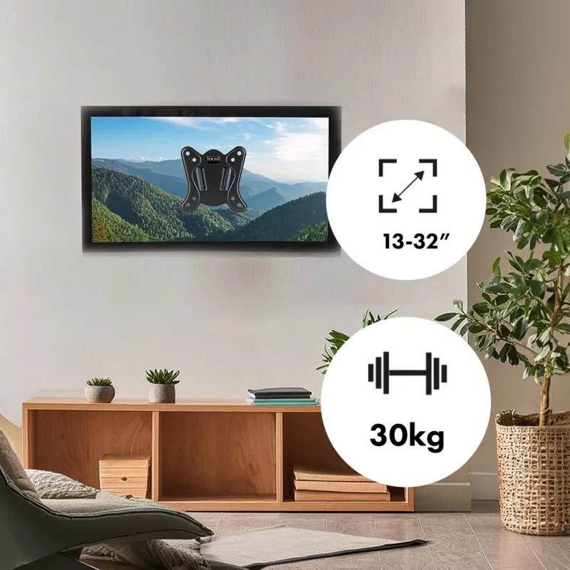 Maclean MC-416 TV Monitora sienas stiprinājums 13-32 30kg Sagāžams Pagriežams maks. VESA 100x100 Melna pulverkrāsojums LED OLED LCD Universāls Kronšteins Turētājs