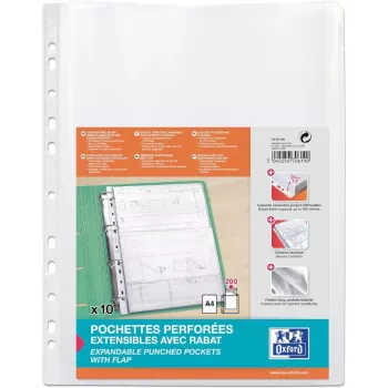 ELBA paplašinošā perforētā kabatiņa, A4, PP, 0,2 mm kristāldzidra, atvērta augšpusē, ar lielu aizvēršanas atloku (M670619)